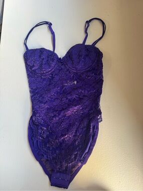 Vintage Victorias Secret 36B Gold Label Teddy Sexy Lingerie Purple Lace Bodysuit
